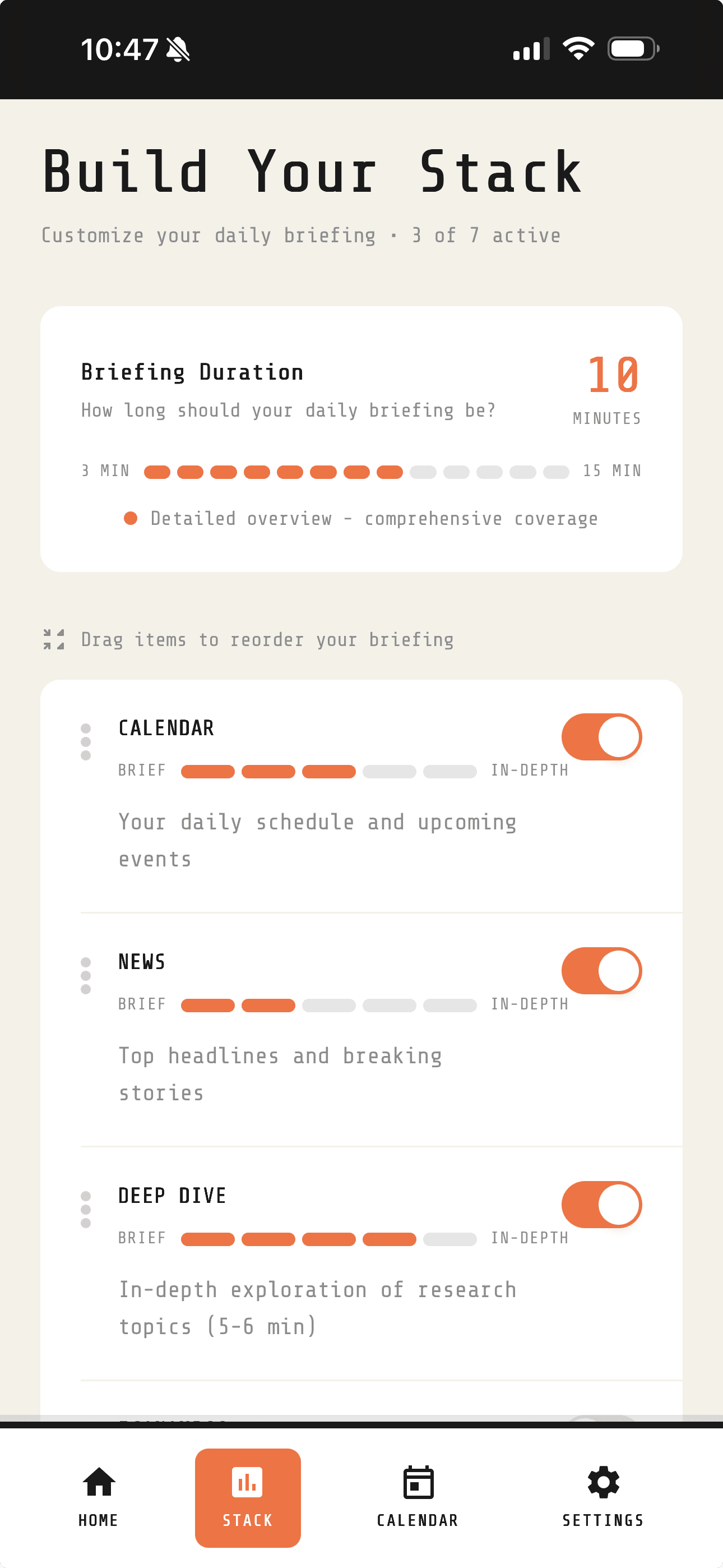 Content Stack Selection Interface